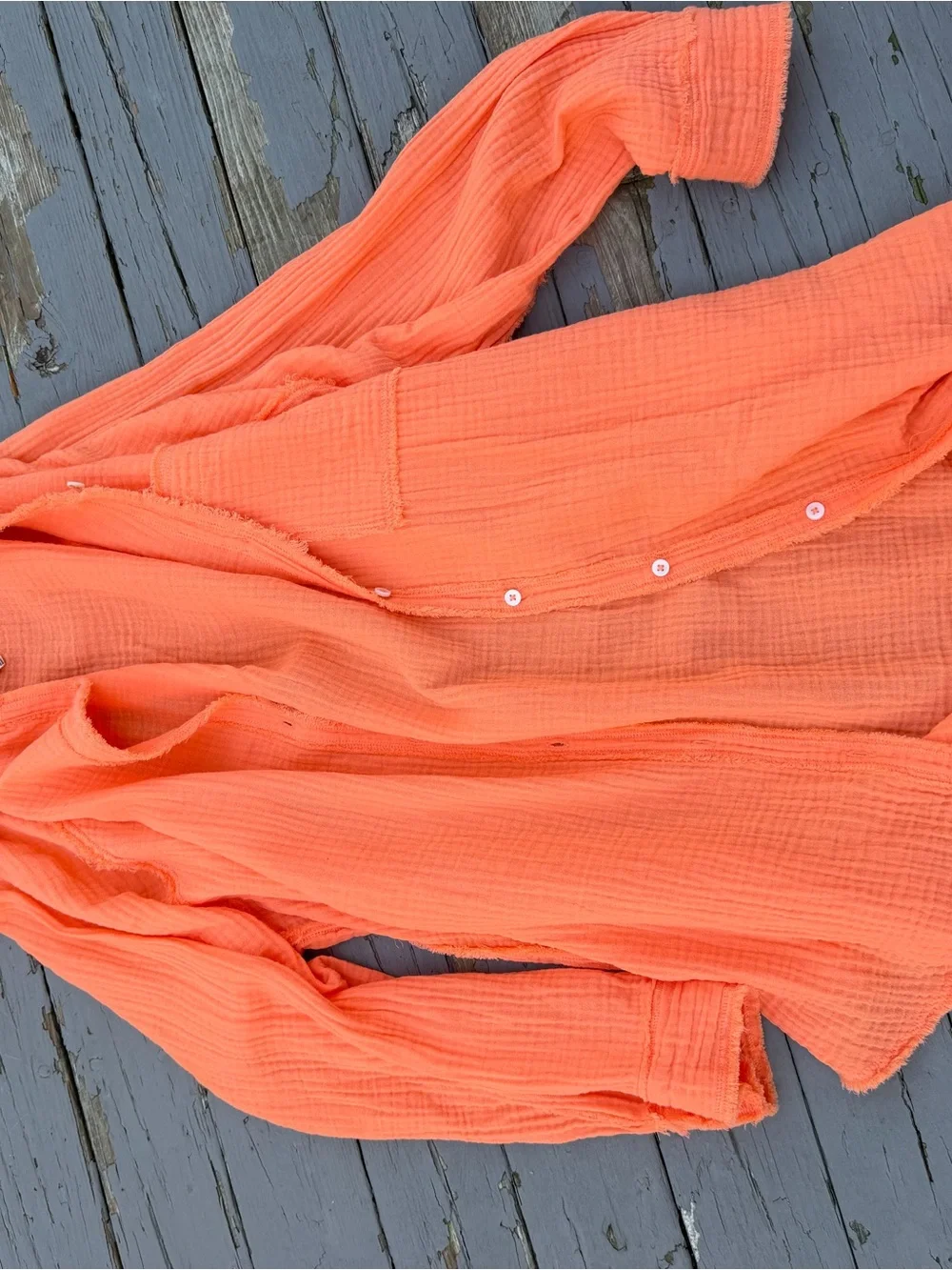 AERIE • Lightweight Button-Up Shirt — Bright Coral Orange / TUNIC LENGHT - Picture 5 of 8